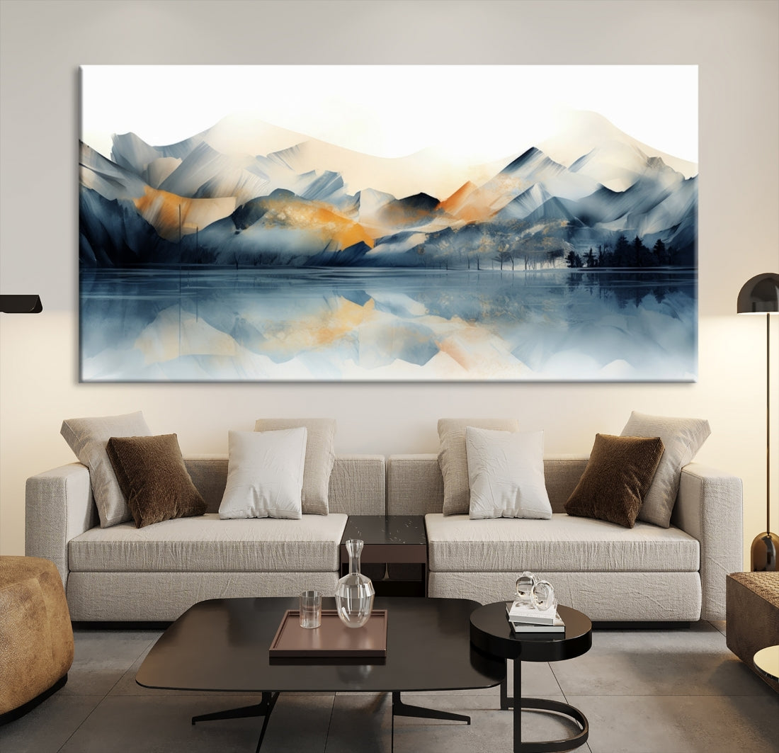 Watercolor Abstract Mountain Lake Wall Art Canvas Print
