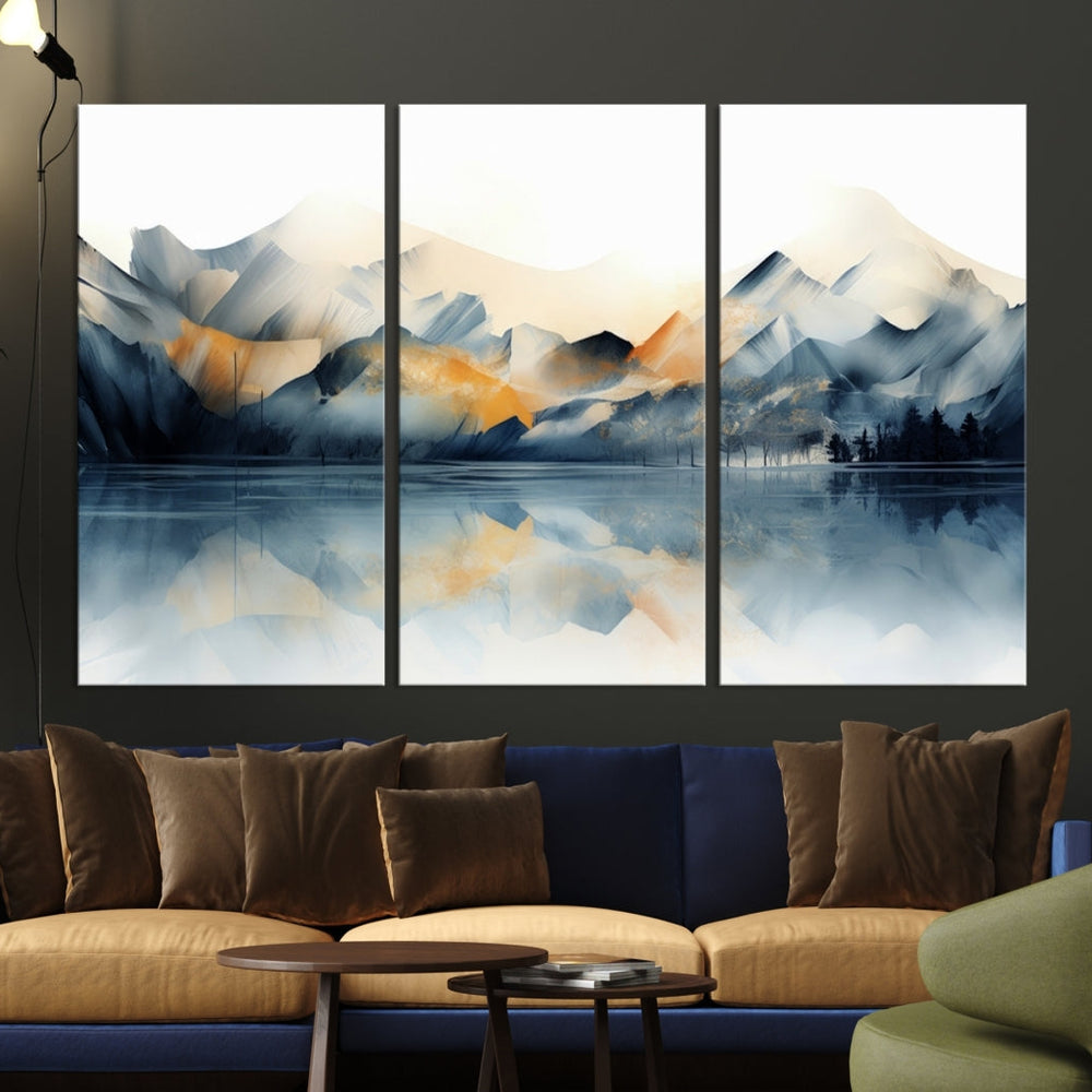 Watercolor Abstract Mountain Lake Wall Art Canvas Print