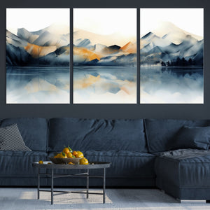 Watercolor Abstract Mountain Lake Wall Art Canvas Print