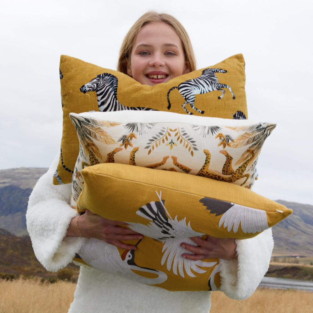Crane Embroidered Throw Pillow