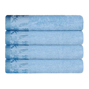 Cotton Floral Jacquard Border Bath Towel Set of 4 - Bath Towel by Superior Brand
