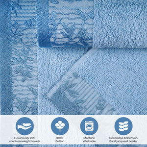Cotton Floral Jacquard Border Bath Towel Set of 4 - Bath Towel by Superior Brand