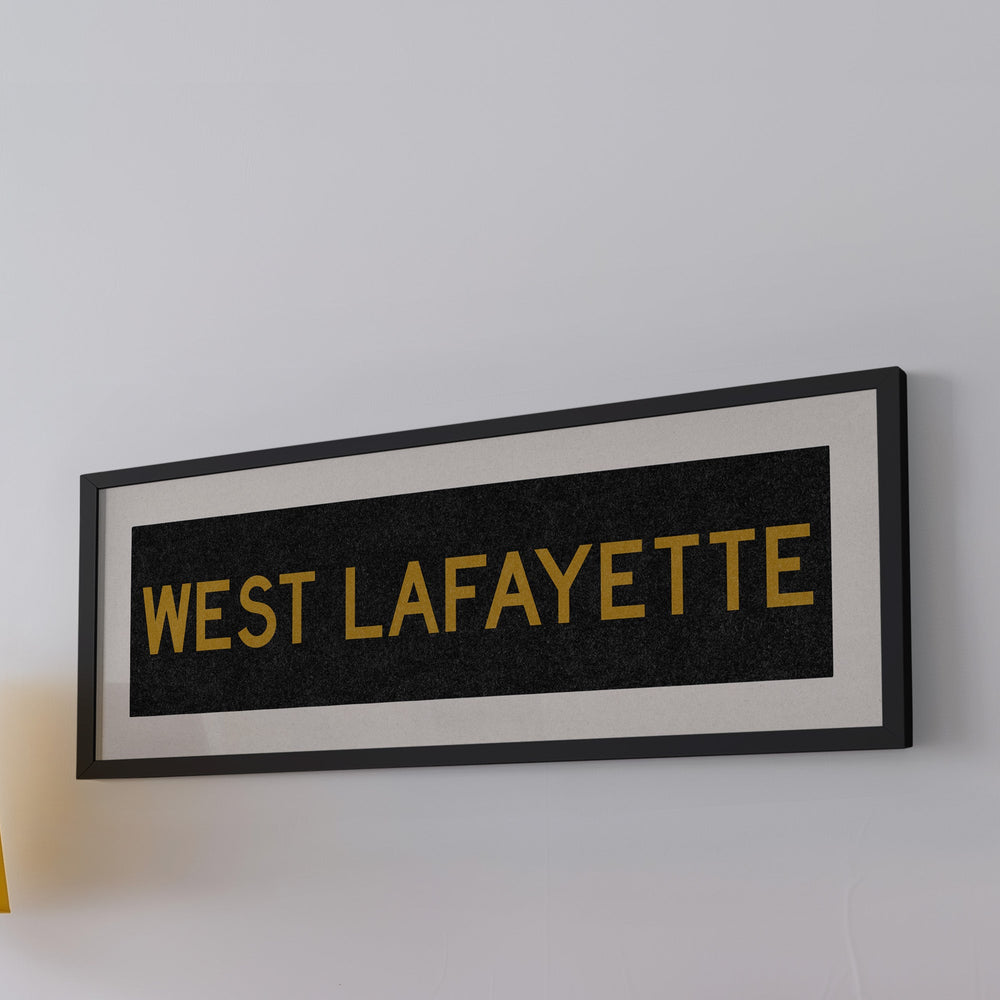 Framed West Lafayette Black and Gold Bus Scroll