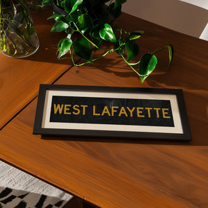 Framed West Lafayette Black and Gold Bus Scroll