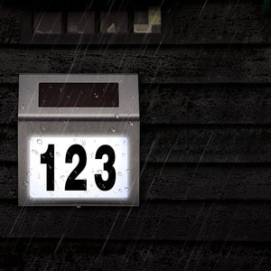 Solar LED Address Sign – Stainless Steel House Number Light with White LEDs, Waterproof, Customizable Numbers & Letters, Auto On/Off, 7.86 x 7.07 Inches