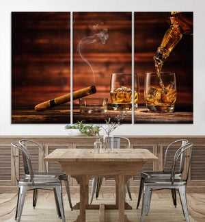 Whiskey and Cigar Canvas Wall Art | 3 Panel Bar Room Decor