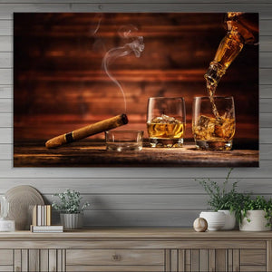 Whiskey and Cigar Canvas Wall Art | 3 Panel Bar Room Decor
