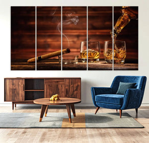 Whiskey and Cigar Canvas Wall Art | 3 Panel Bar Room Decor