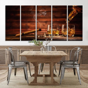Whiskey and Cigar Canvas Wall Art | 3 Panel Bar Room Decor