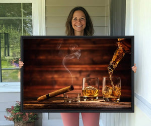Whiskey and Cigar Canvas Wall Art | 3 Panel Bar Room Decor