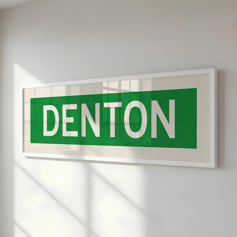 Framed Denton Green and White Bus Scroll