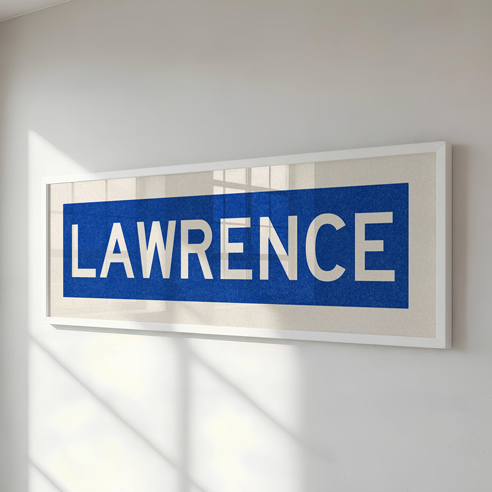 Framed Lawrence Blue Bus Scroll