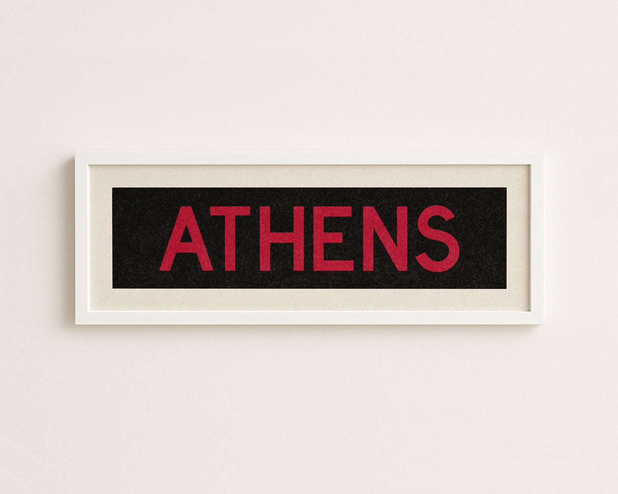 Framed Athens Red and Black Bus Scroll
