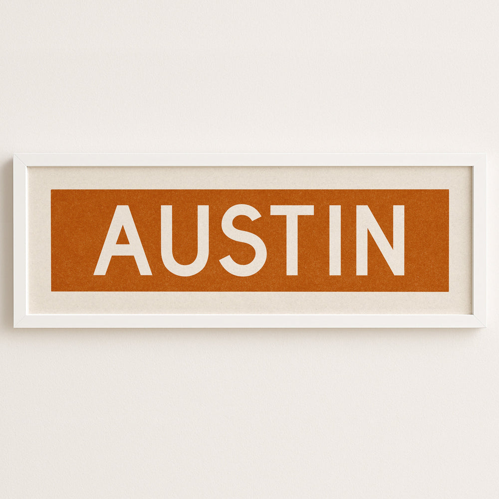 Framed Austin Orange Bus Scroll