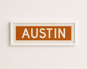 Framed Austin Orange Bus Scroll