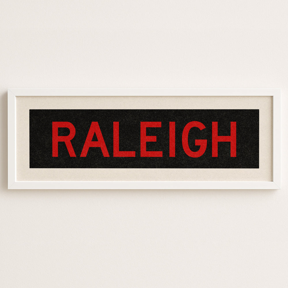 Framed Raleigh Red and Black Bus Scroll