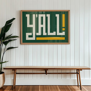 Y'all Typography Green and Gold Wall Art Print Poster Decor