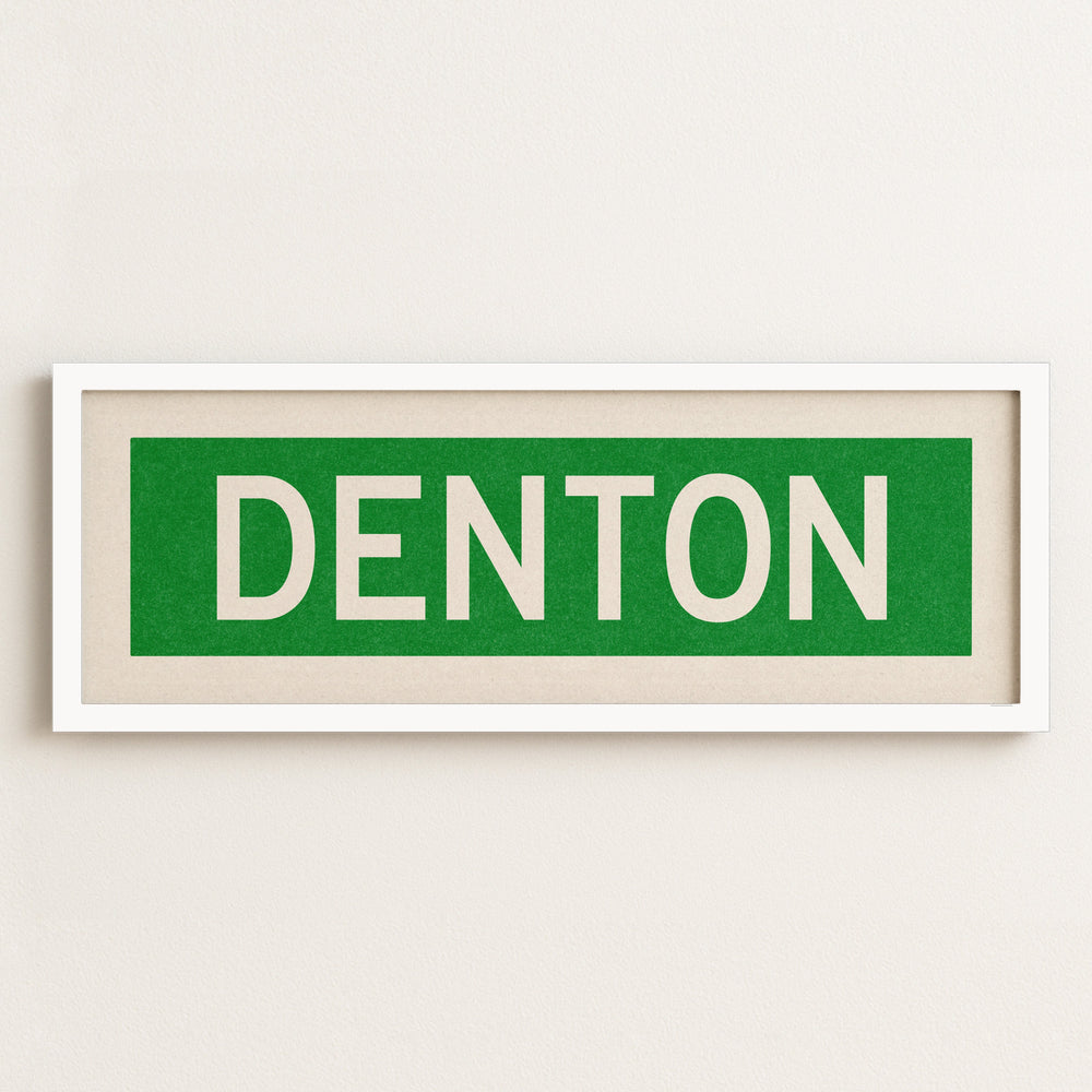Framed Denton Green and White Bus Scroll