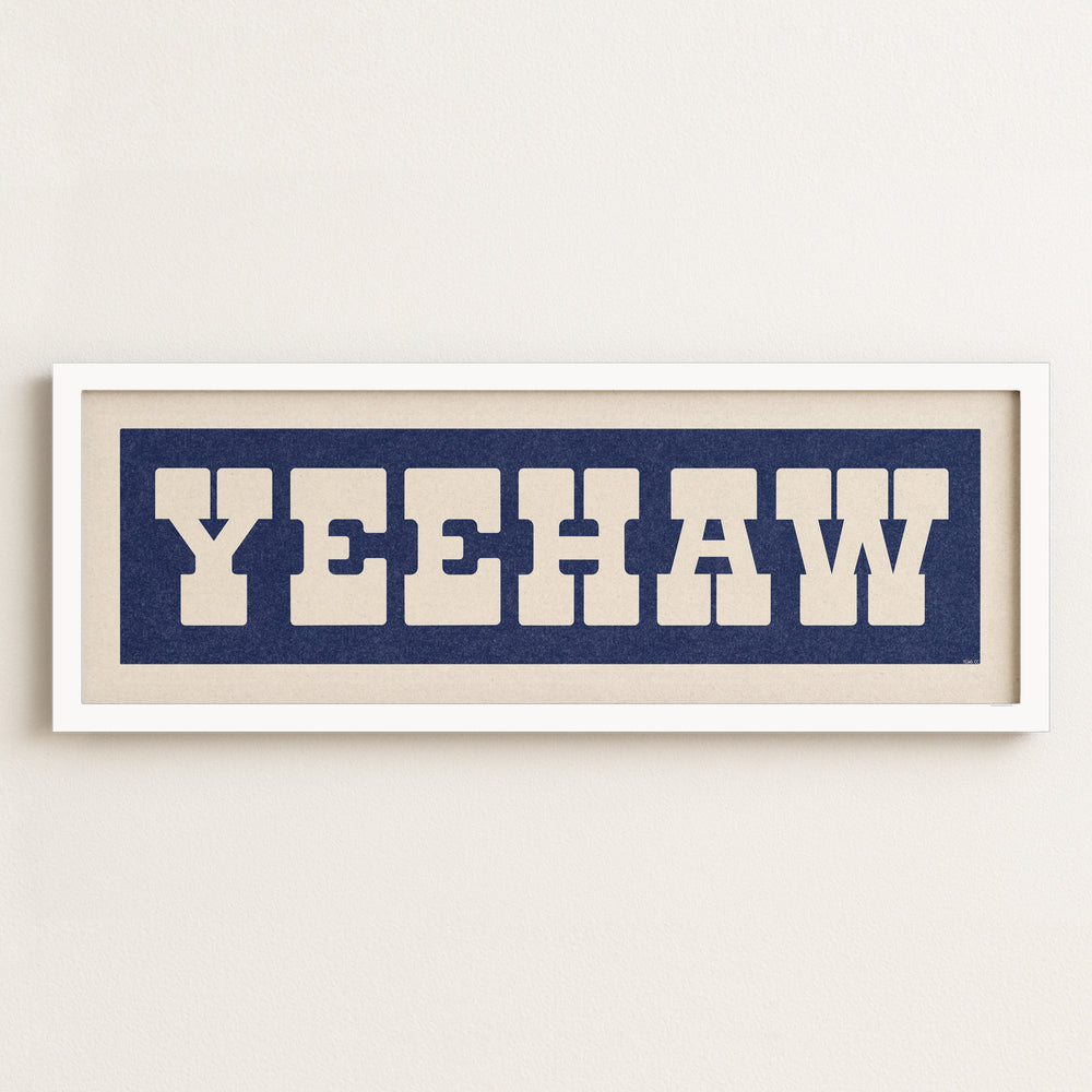 Framed YEEHAW Sign Blue & White Art Print