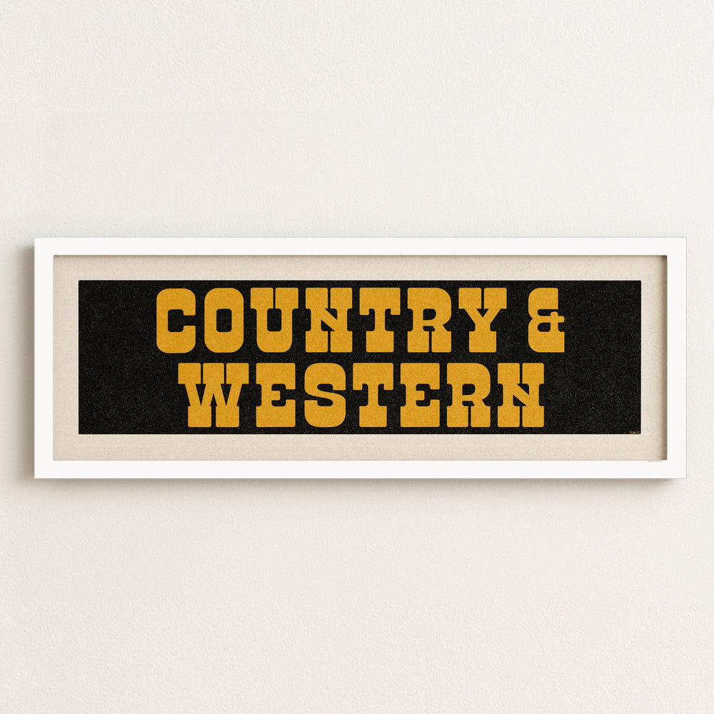 Framed COUNTRY & WESTERN Sign Black & Gold Art Print