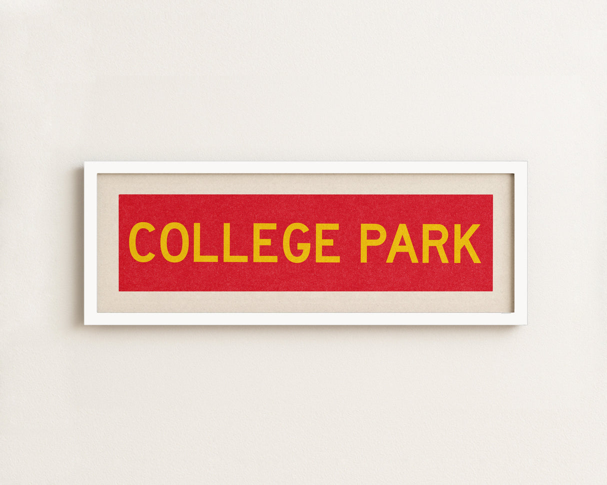 Framed College Park Red and Gold Bus Scroll