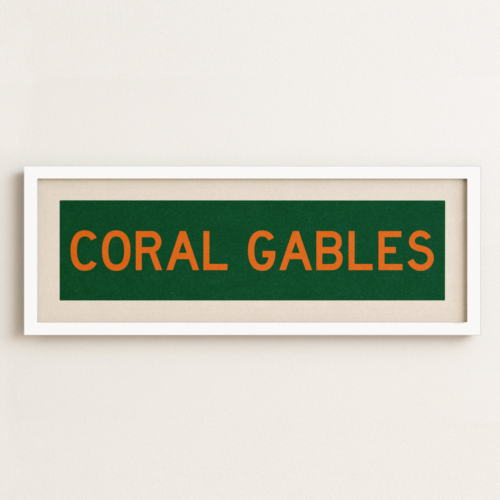 Framed Coral Gables Green and Orange Bus Scroll
