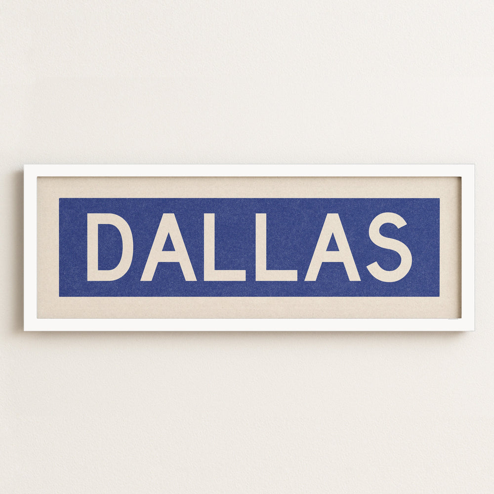 Framed Dallas Blue and White Bus Scroll