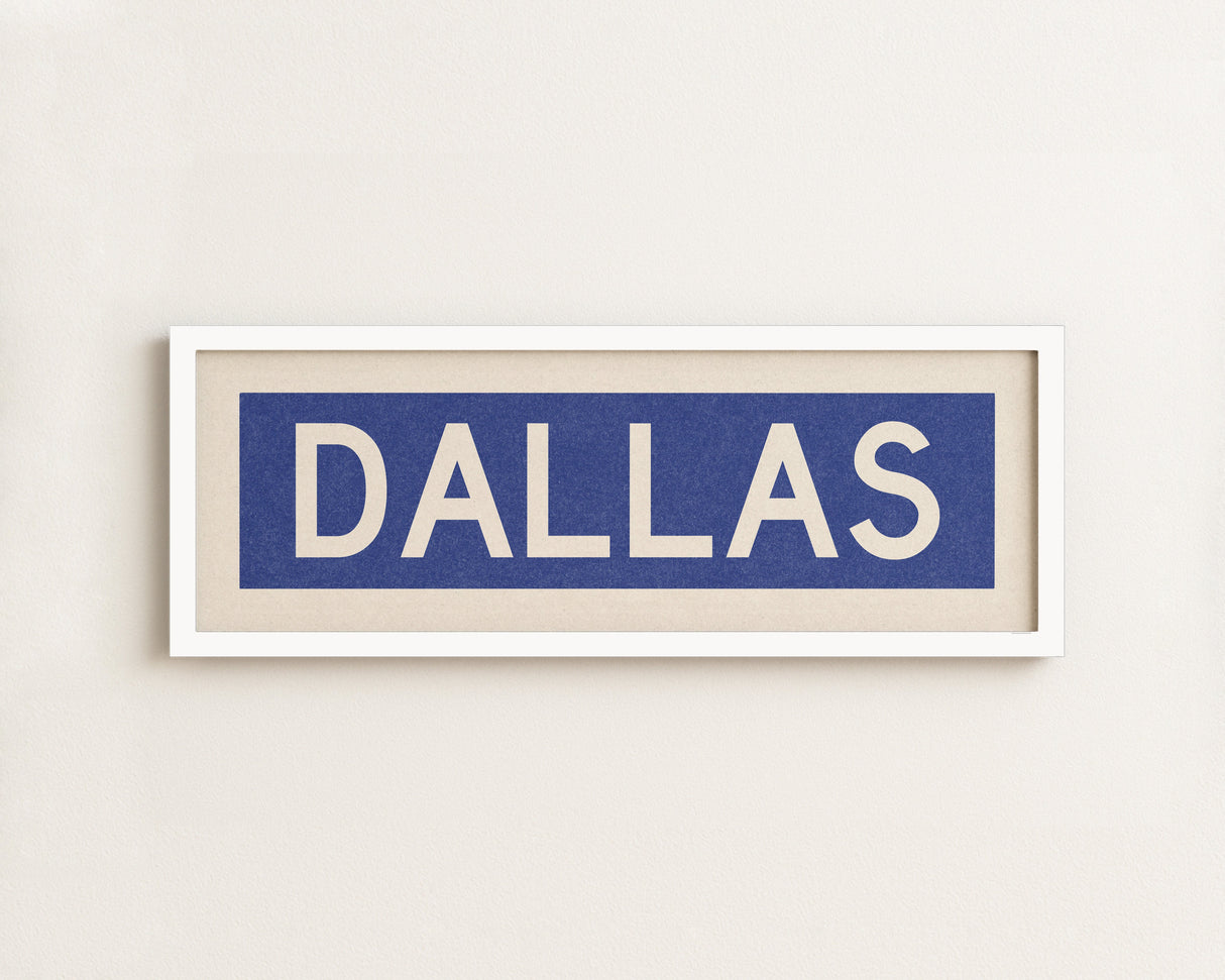 Framed Dallas Blue and White Bus Scroll