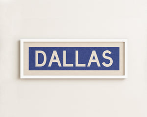 Framed Dallas Blue and White Bus Scroll