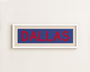 Framed Dallas Blue and Red Bus Scroll
