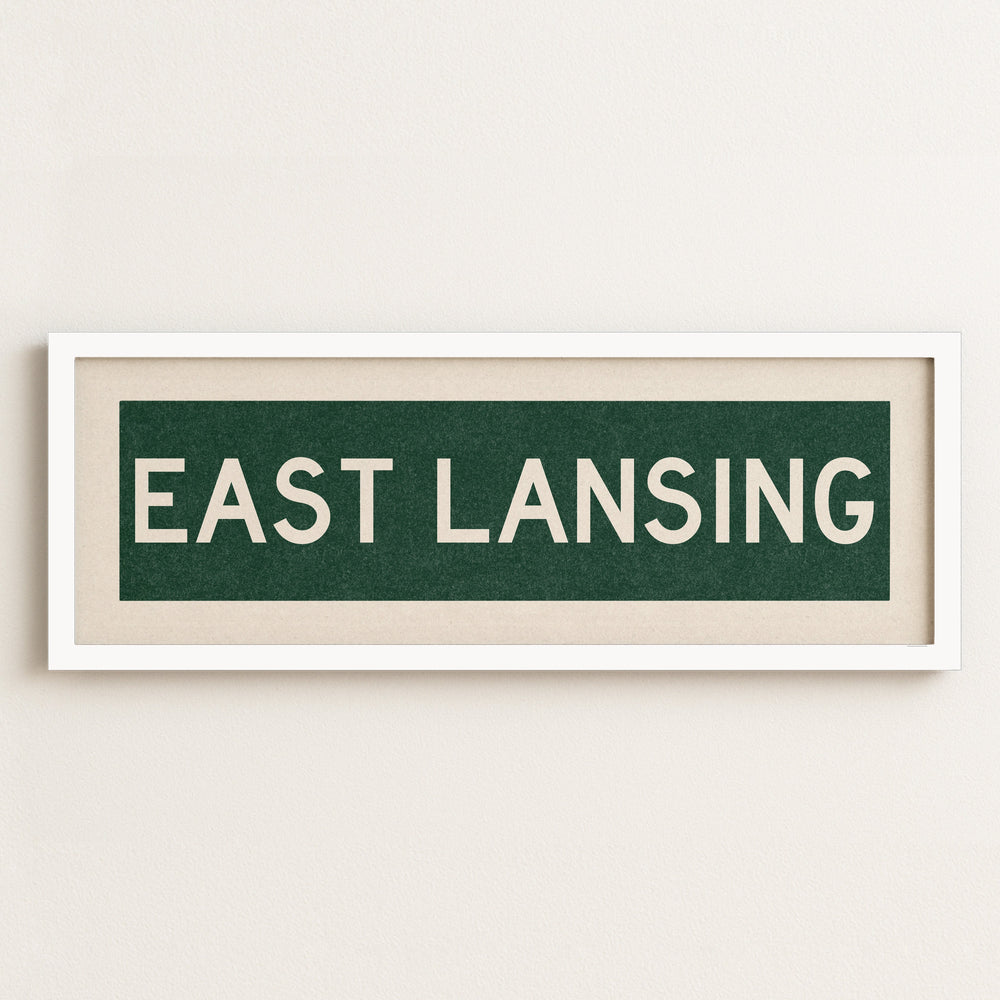 Framed East Lansing Green Bus Scroll