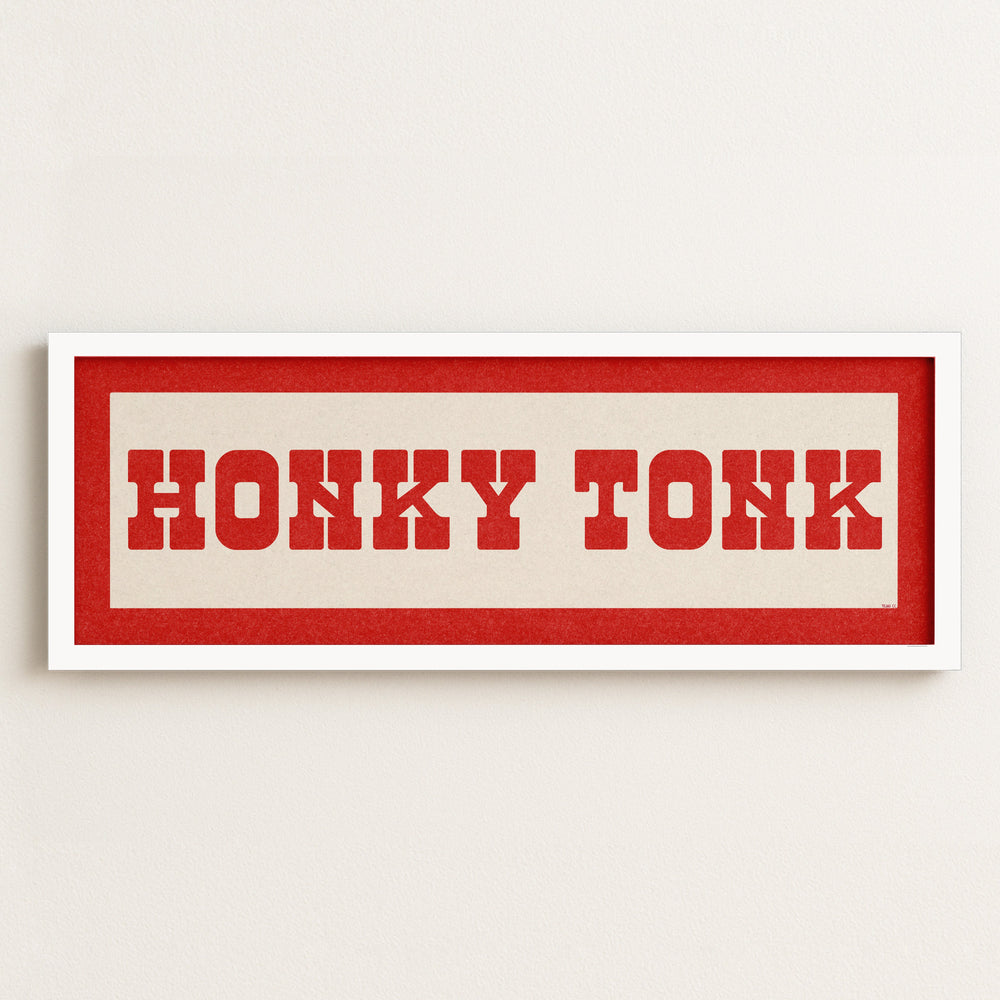 Framed HONKY TONK Sign White & Red Art Print
