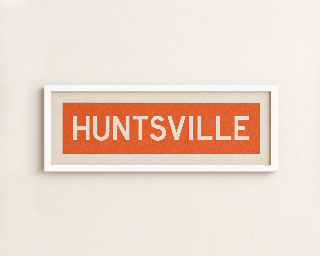 Framed Huntsville Orange and White Bus Scroll