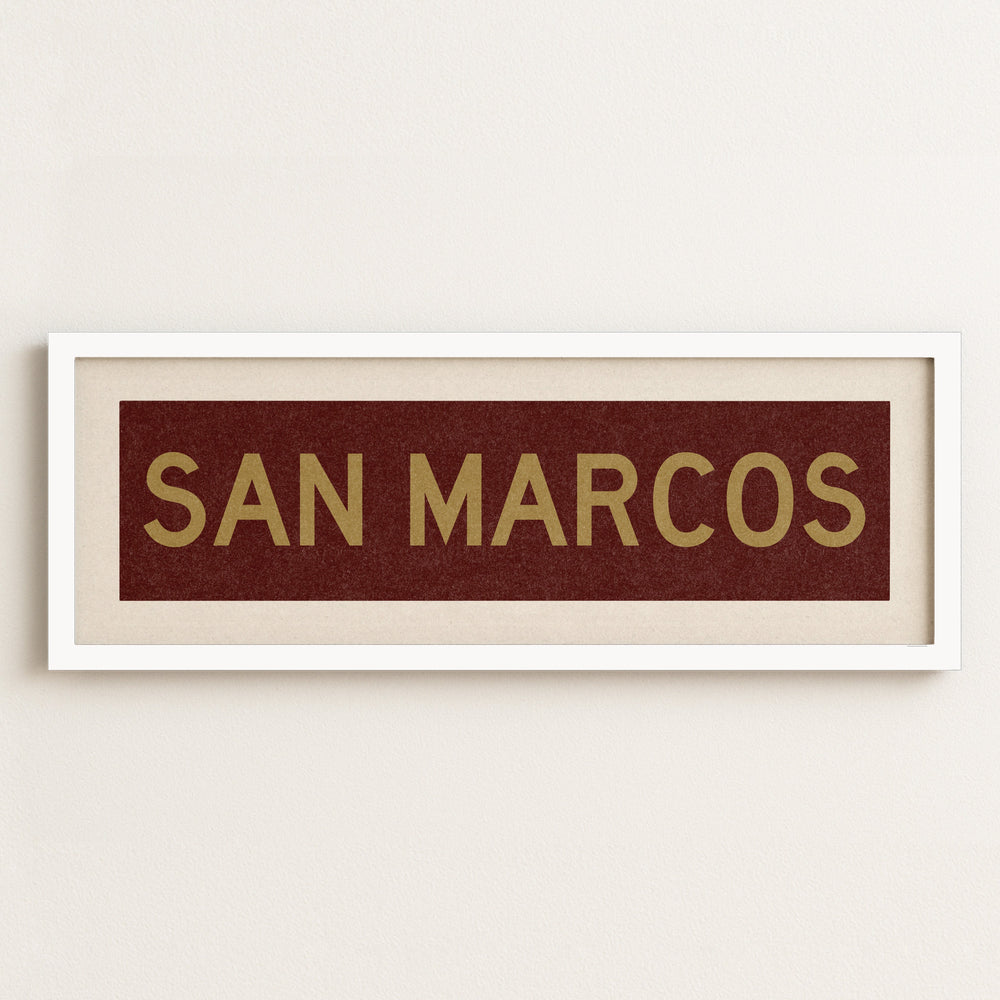 Framed San Marcos Maroon and Gold Bus Scroll