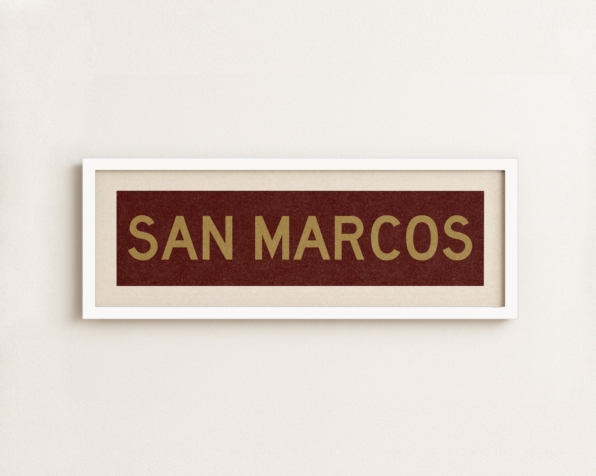 Framed San Marcos Maroon and Gold Bus Scroll