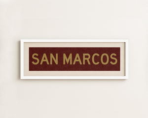 Framed San Marcos Maroon and Gold Bus Scroll