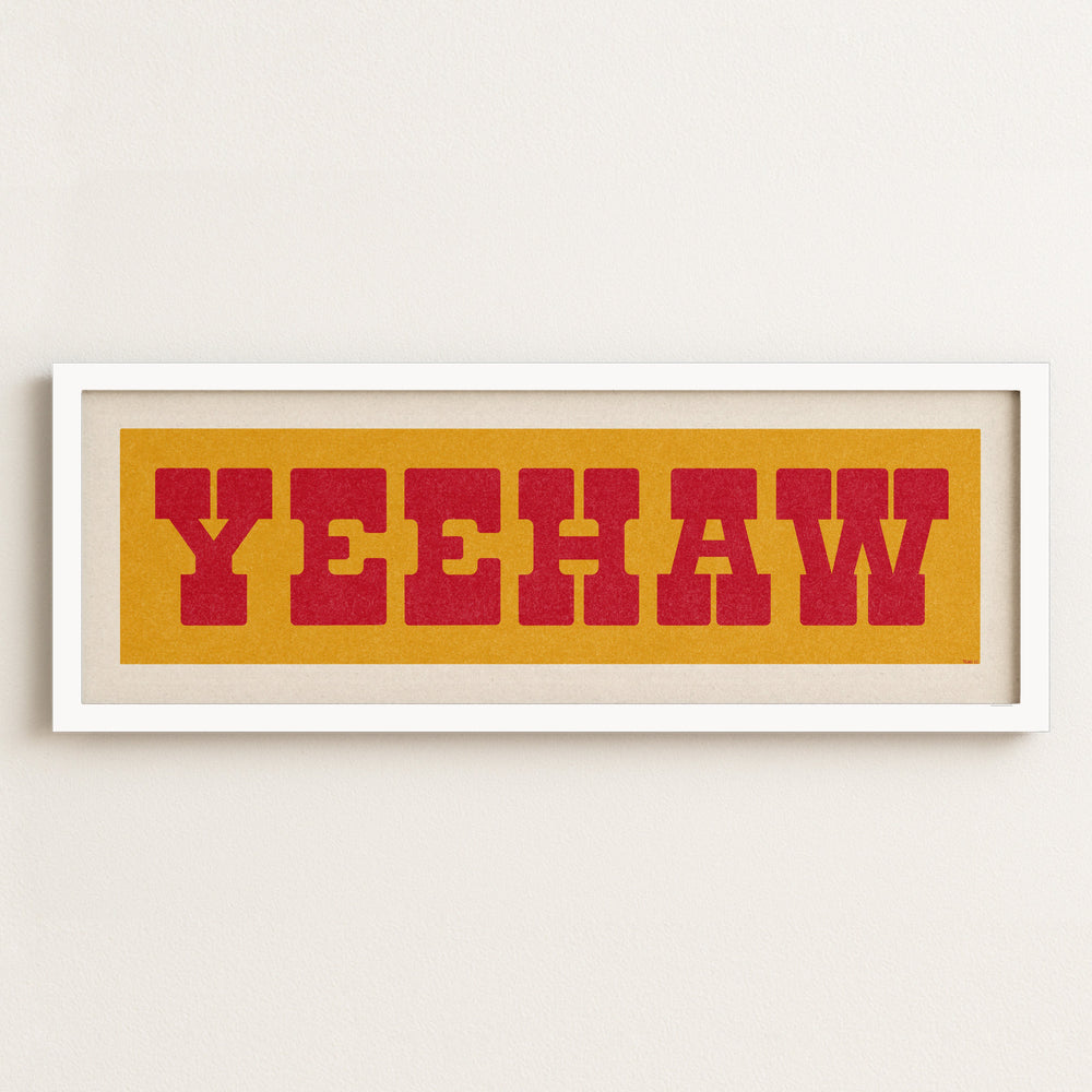 Framed YEEHAW Sign Gold & Red Art Print