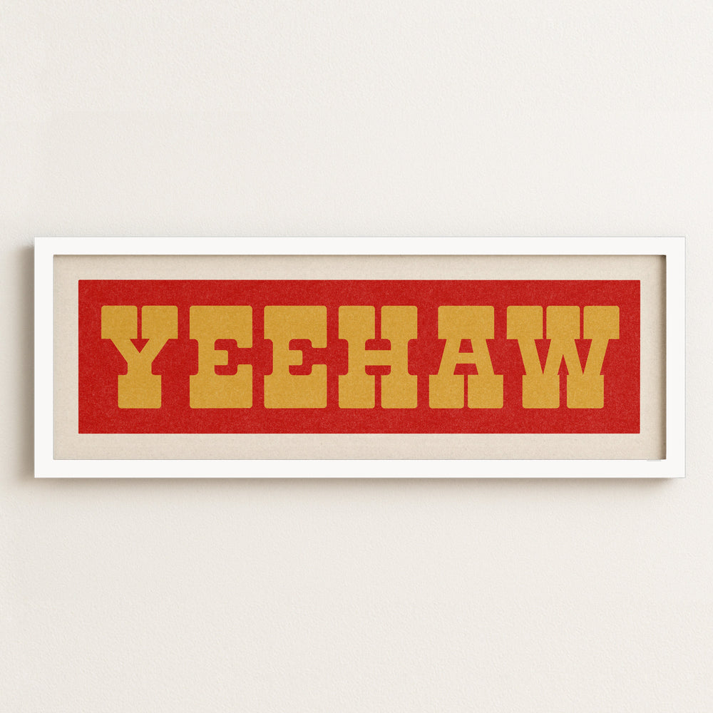 Framed YEEHAW Sign Red & Gold Art Print