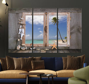 Window Wall Art Relaxing Beach Starfish Seashells Nautical