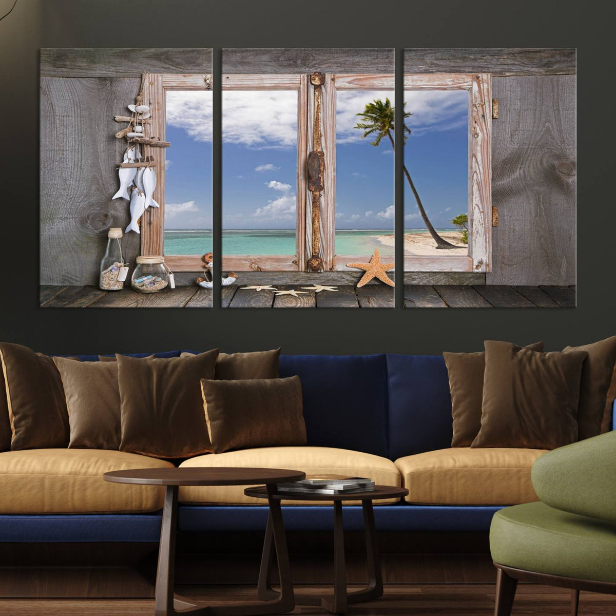 Window Wall Art Relaxing Beach Starfish Seashells Nautical