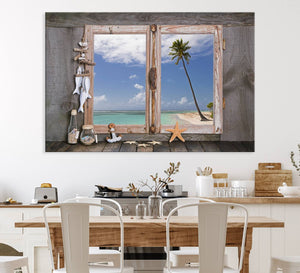 Window Wall Art Relaxing Beach Starfish Seashells Nautical