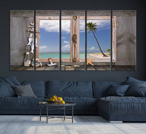 Window Wall Art Relaxing Beach Starfish Seashells Nautical