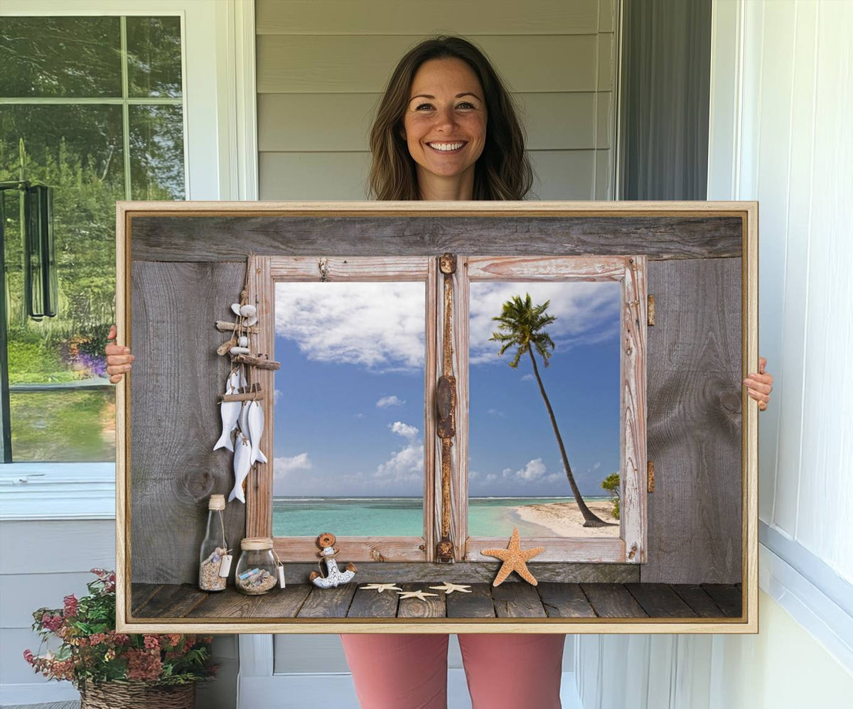 Window Wall Art Relaxing Beach Starfish Seashells Nautical