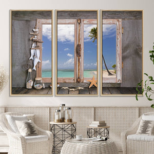 Window Wall Art Relaxing Beach Starfish Seashells Nautical