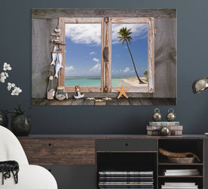 Window Wall Art Relaxing Beach Starfish Seashells Nautical
