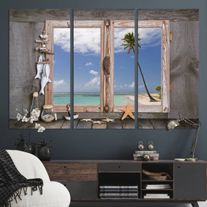Window Wall Art Relaxing Beach Starfish Seashells Nautical
