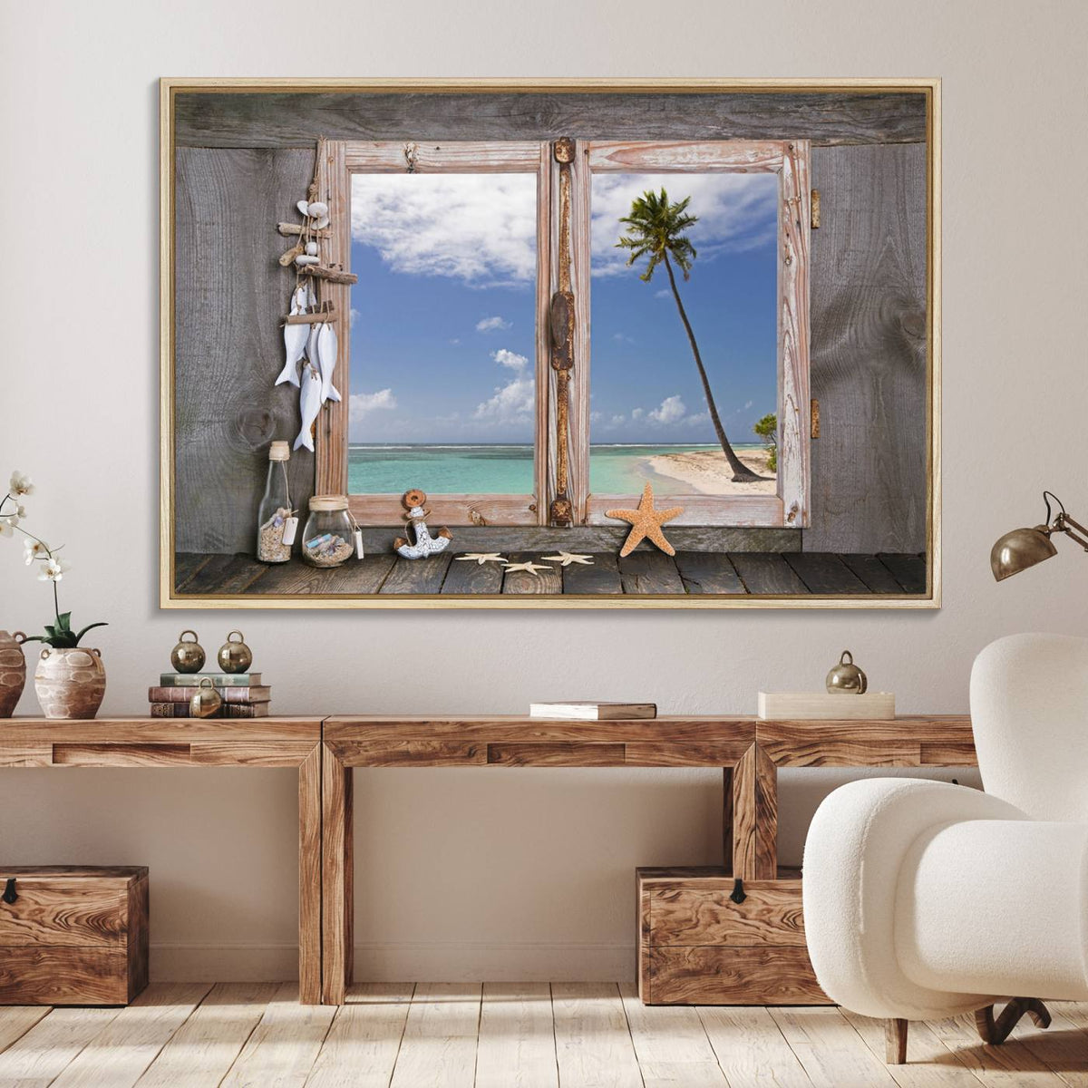 Window Wall Art Relaxing Beach Starfish Seashells Nautical