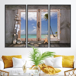 Window Wall Art Relaxing Beach Starfish Seashells Nautical