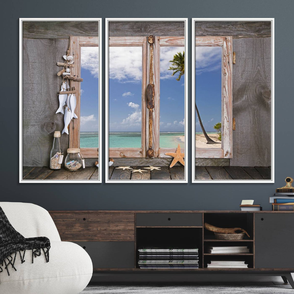 Window Wall Art Relaxing Beach Starfish Seashells Nautical