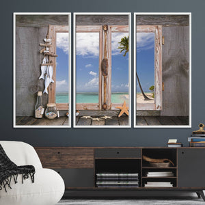 Window Wall Art Relaxing Beach Starfish Seashells Nautical